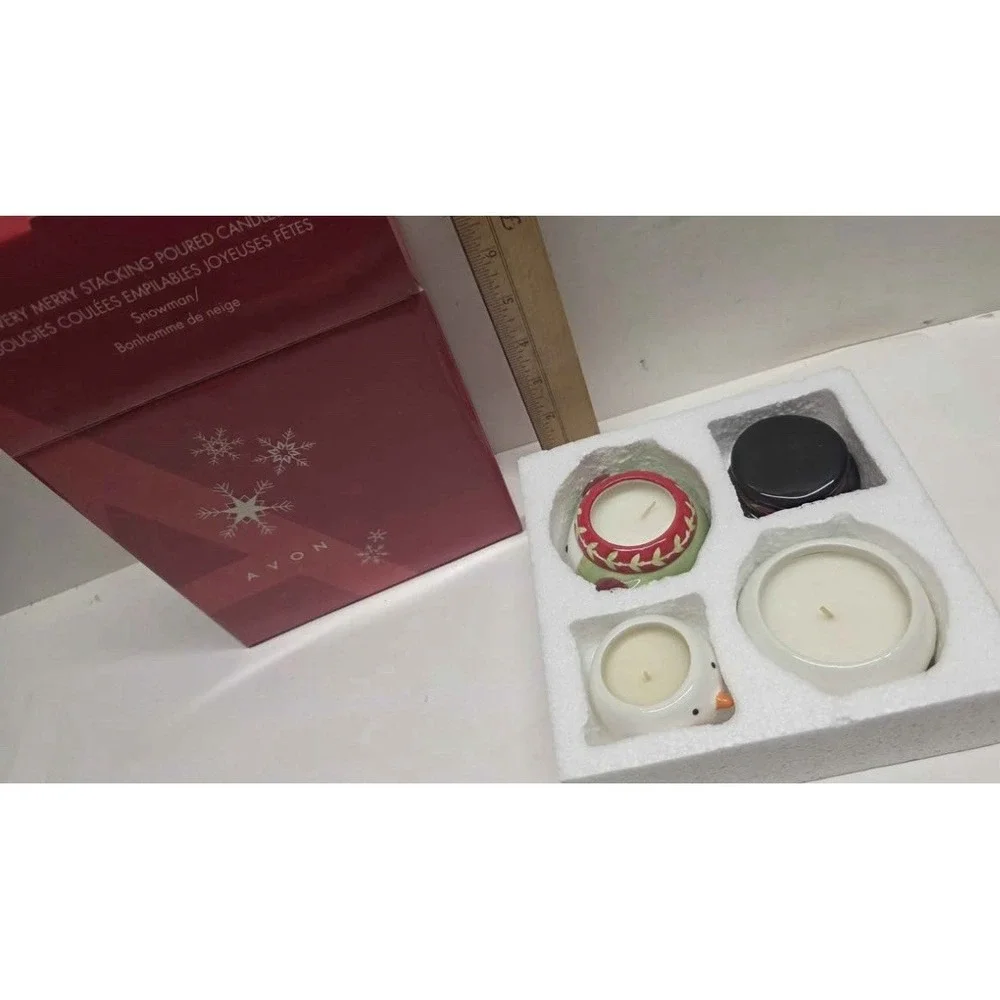 Vintage Avon Berry Merry Stacked Snowman Candle